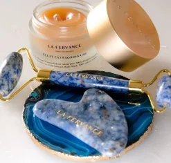 Gua Sha und Gesichts-Roller aus blauem Sodalith als kombiniertes Anti-Aging Kit